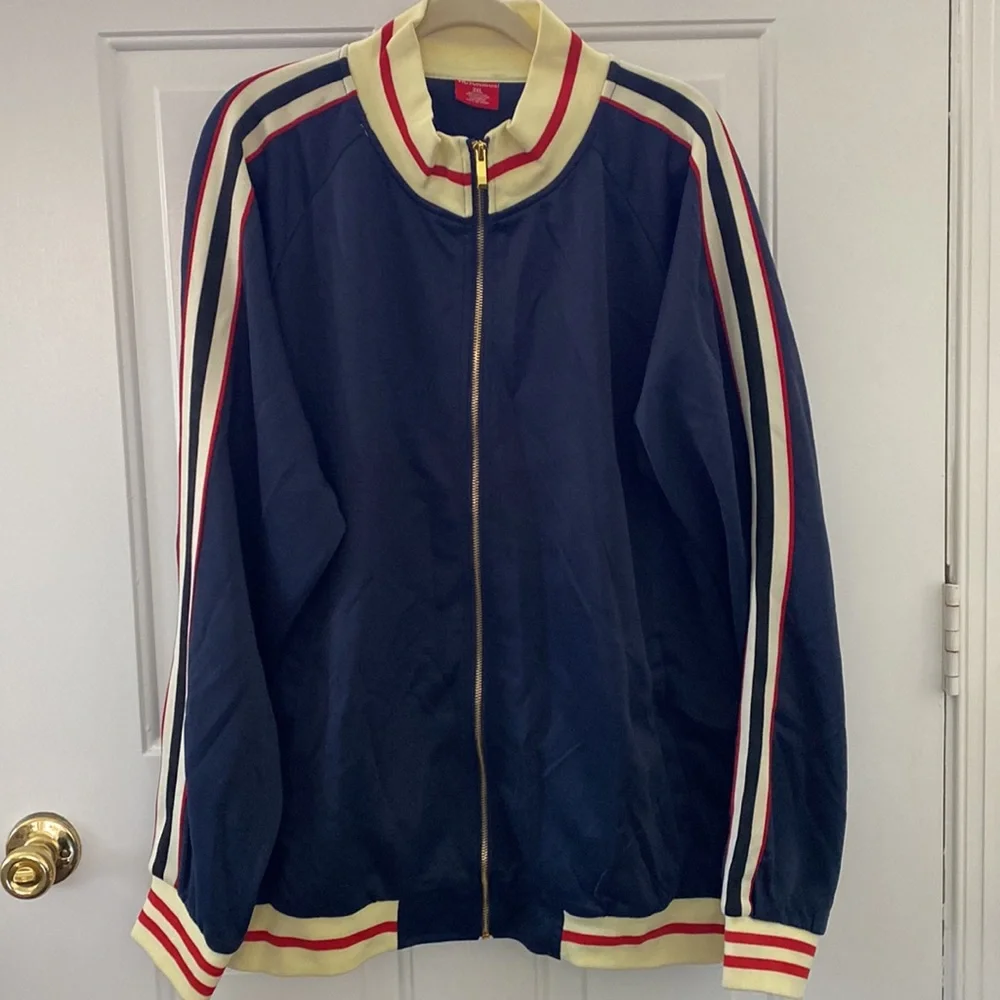 Victorious Retro Style Tracksuit Jacket Navy Blue w/White and Red Trim Size 3XL - Picture 2 of 13